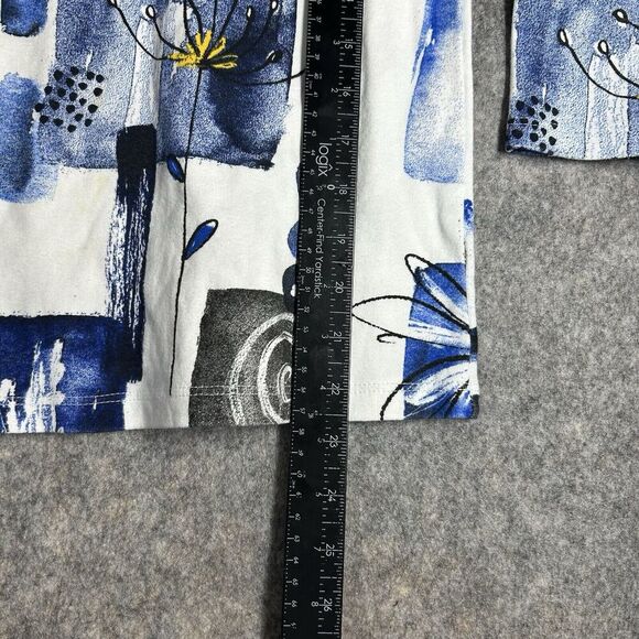 Jess & Jane Top Womens Medium Lily Abstract Floral Print 3/4 Sleeve Cotton - Picture 4 of 8